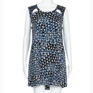 Lucky Brand Mini Dress Blue White Shift Geo Print Size Medium EUC
